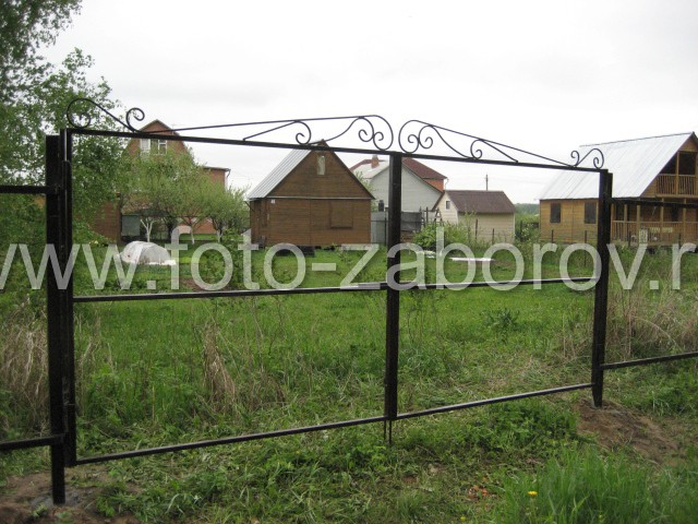 Фото Недорогие распашные ворота из профнастила для садового